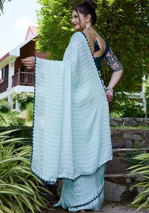 Green Embroidered Chiffon Saree Set