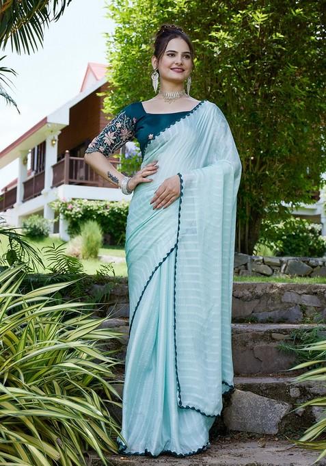 Green Embroidered Chiffon Saree Set