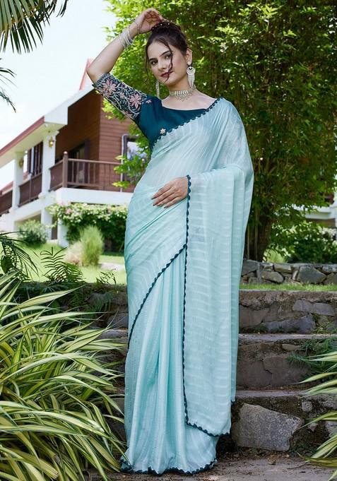 Green Embroidered Chiffon Saree Set