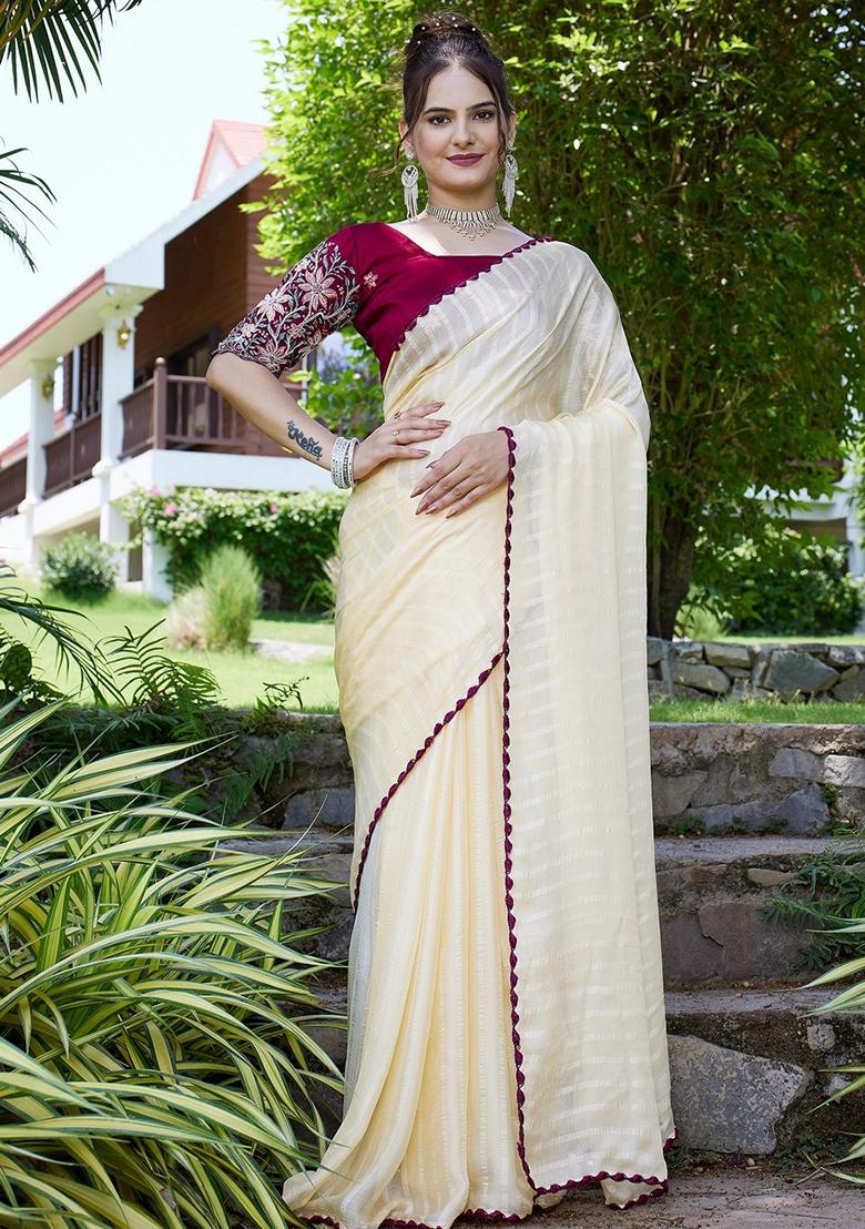 Yellow Embroidered Chiffon Saree Set