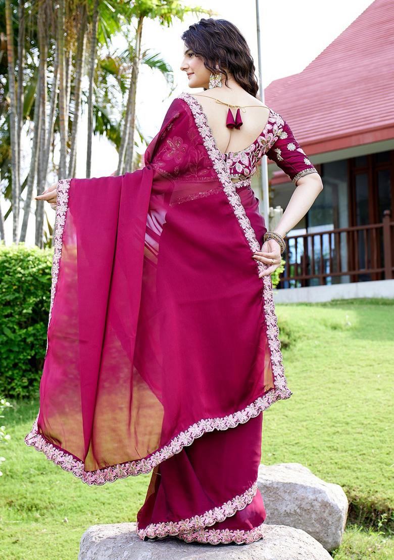Cherry Embroidered Chiffon Saree Set