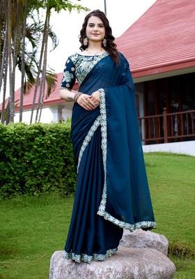 Morpeach Embroidered Chiffon Saree Set