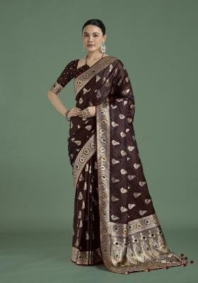 Maroon Zari Woven Banarasi Satin Silk Saree Set