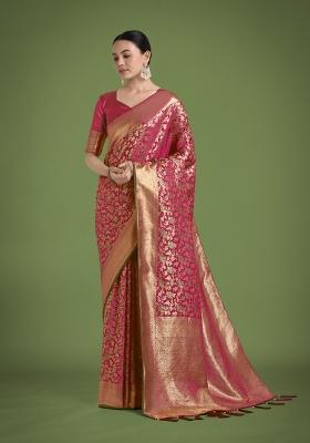 Maroon Zari Woven Banarasi Satin Silk Saree Set