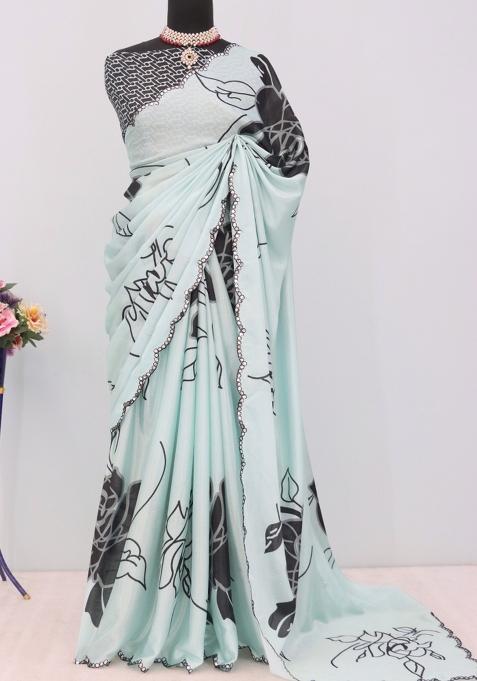 Black Mirror Work Chiffon Saree Set