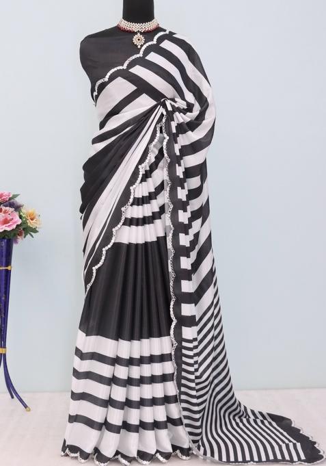 Black Mirror Work Chiffon Saree Set