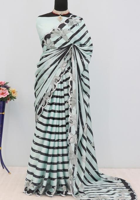 Sea Green Mirror Work Chiffon Saree Set