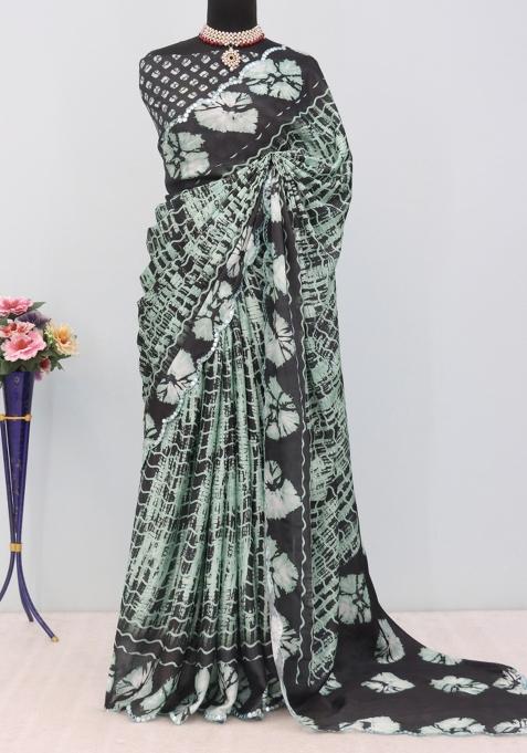 Black Mirror Work Chiffon Saree Set