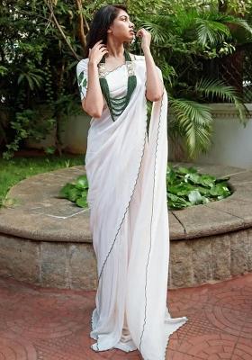 White Embroidered Georgette Saree Set