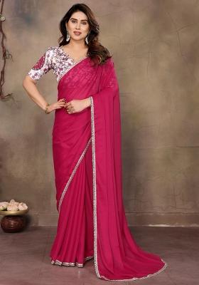 Pink Embroidered Georgette Saree Set