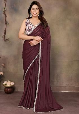 Brown Embroidered Georgette Saree Set