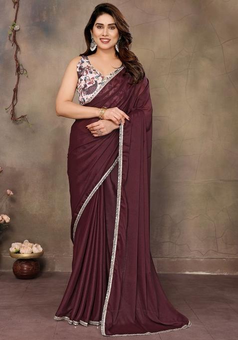 Brown Embroidered Georgette Saree Set