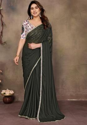 Green Embroidered Georgette Saree Set