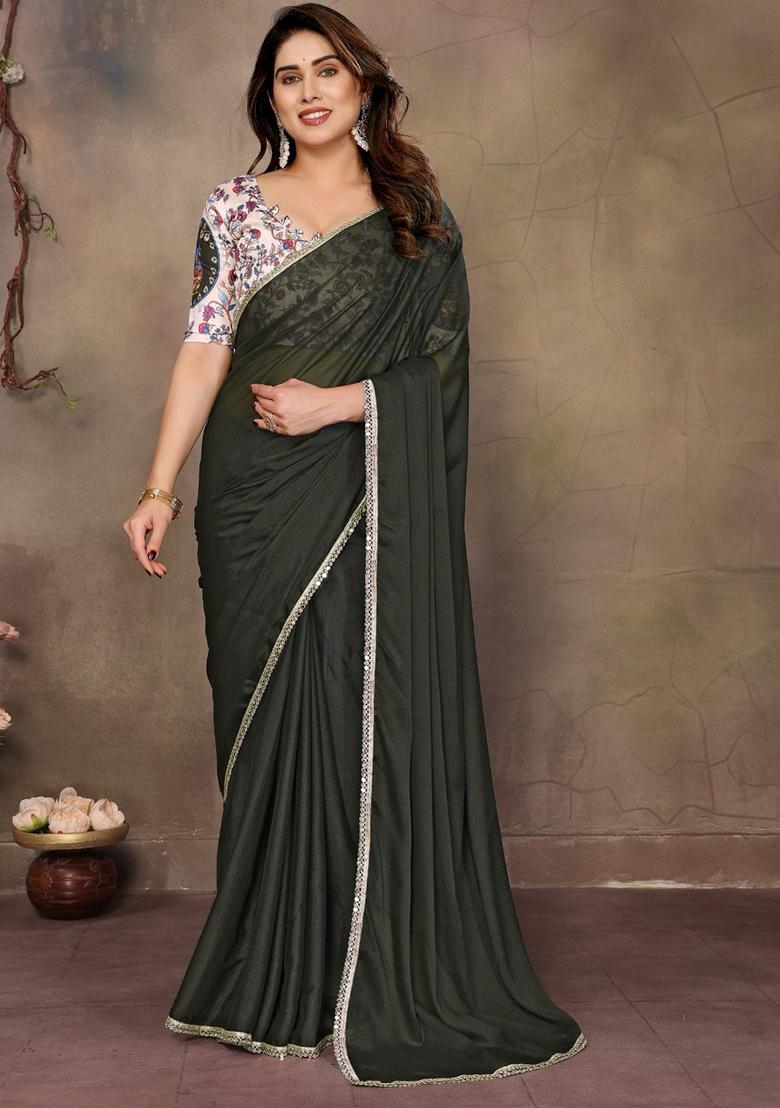 Green Embroidered Georgette Saree Set