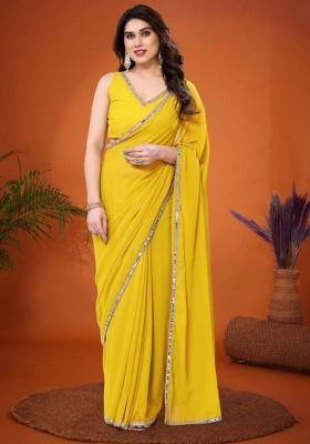 Yellow Embroidered Georgette Saree Set