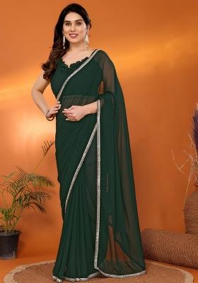 Green Embroidered Georgette Saree Set
