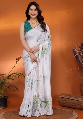 White Embroidered Chinnon Saree Set