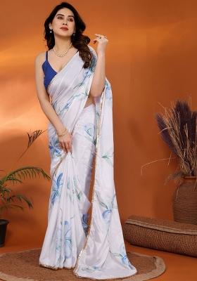White Embroidered Chinnon Saree Set