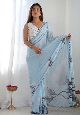 Light Blue Embroidered Georgette Saree Set