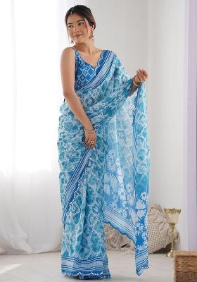 Light Blue Embroidered Georgette Saree Set
