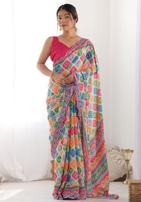 Multicolor Embroidered Georgette Saree Set