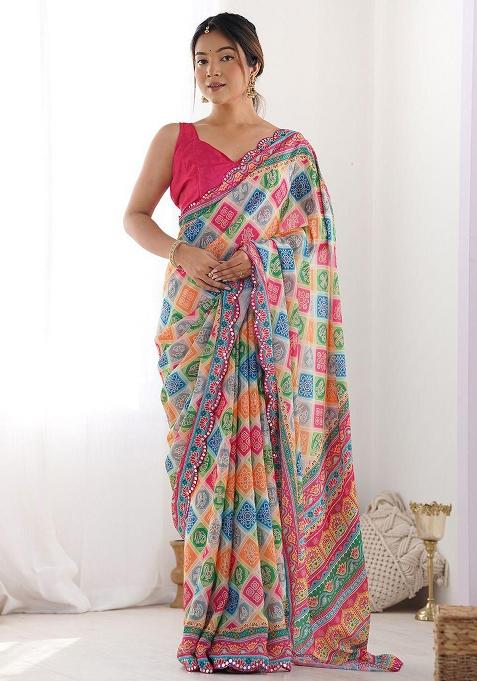 Multicolor Embroidered Georgette Saree Set