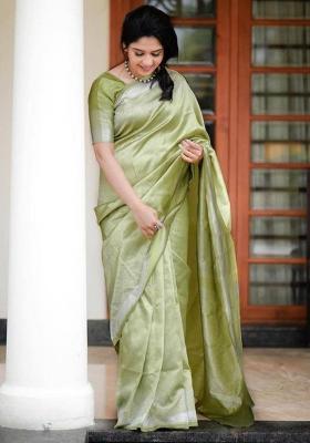 Green Embroidered Silk Saree Set
