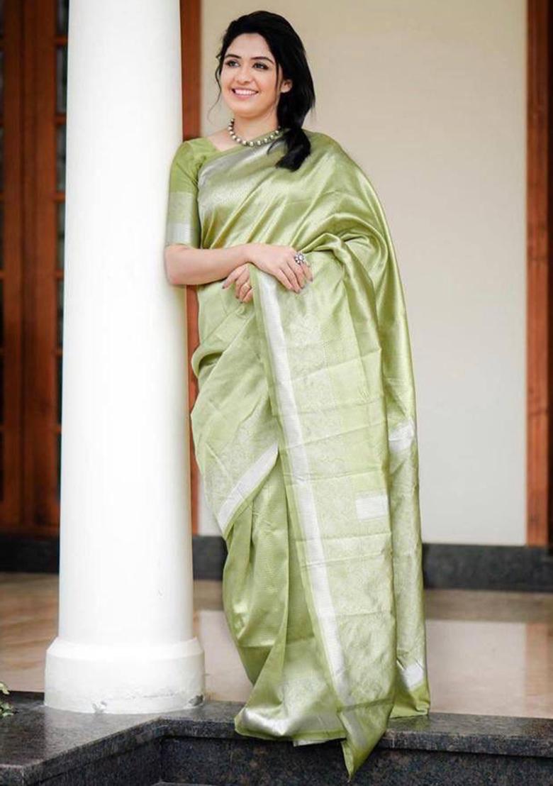 Green Embroidered Silk Saree Set