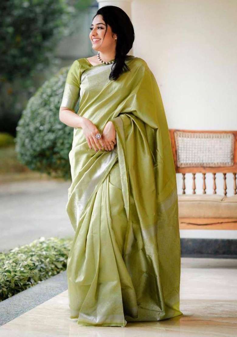 Green Silk Blend Saree Set with Embroidered for Diwali | Wedding & Festive Wear - Indya