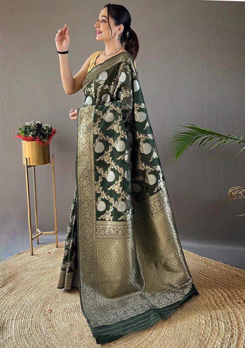 Black Embroidered Linen Saree Set