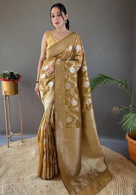 Yellow Embroidered Linen Saree Set