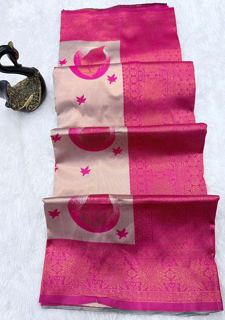 Cream Blend Banarasi Silk Saree Set with Embroidered for Diwali | Wedding & Festive Wear - Indya