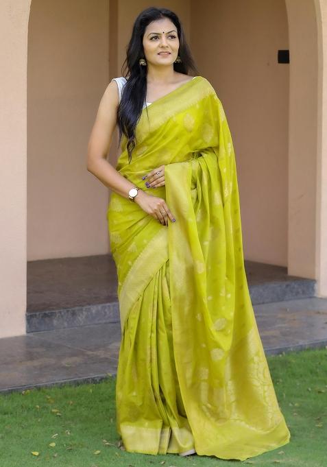 Light Green Embroidered Silk Saree Set