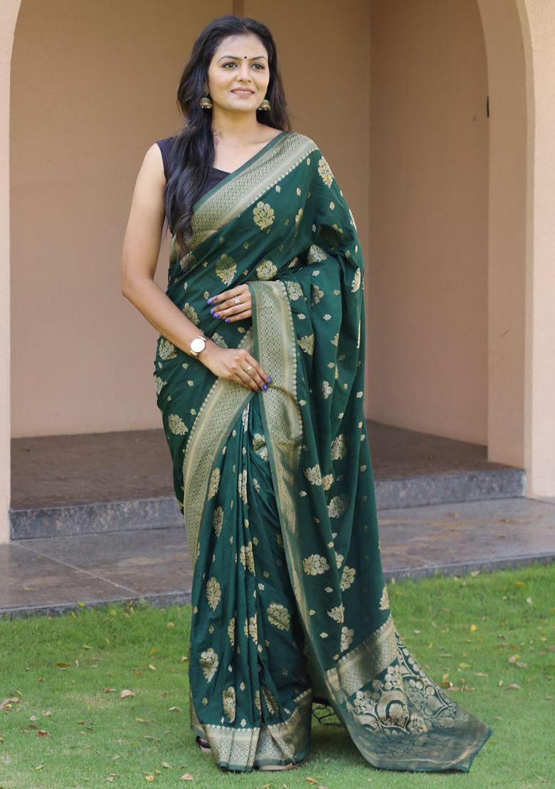 Green Embroidered Silk Saree Set