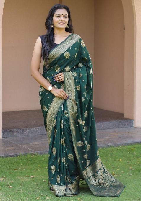 Green Embroidered Silk Saree Set