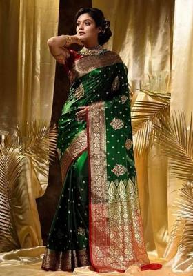Green Embroidered Silk Saree Set
