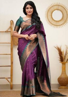 Light Blue Embroidered Silk Saree Set