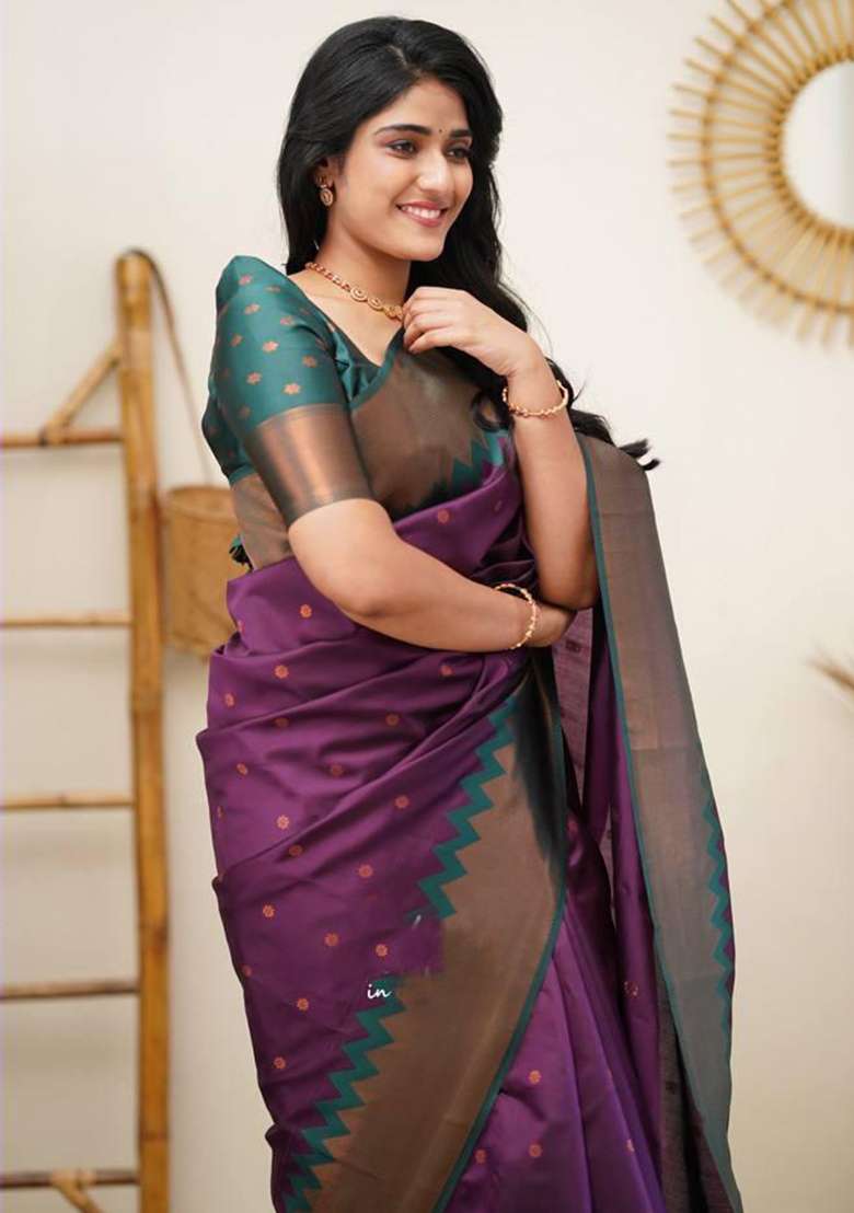 Light Blue Silk Blend Saree Set with Embroidered for Diwali | Wedding & Festive Wear - Indya