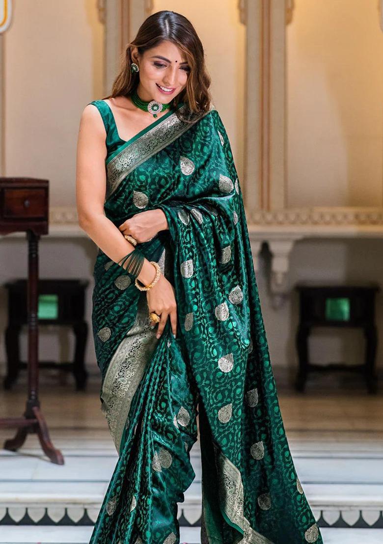 Green Embroidered Silk Saree Set