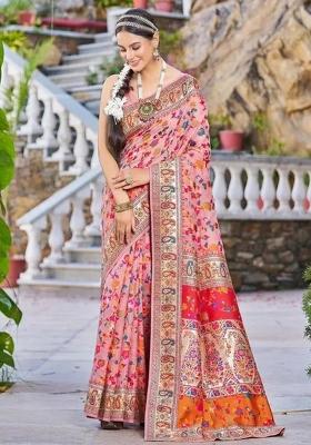 Pink Embroidered Banarasi Silk Saree Set