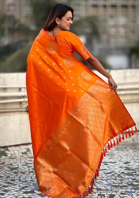 Mustard Yellow Embroidered Banarasi Silk Saree Set