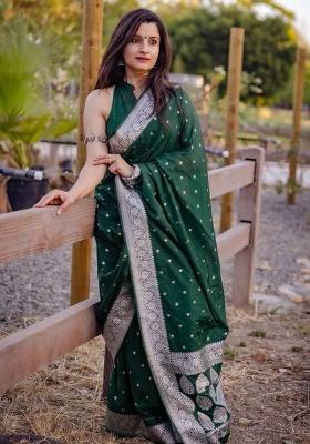 Green Embroidered Silk Saree Set