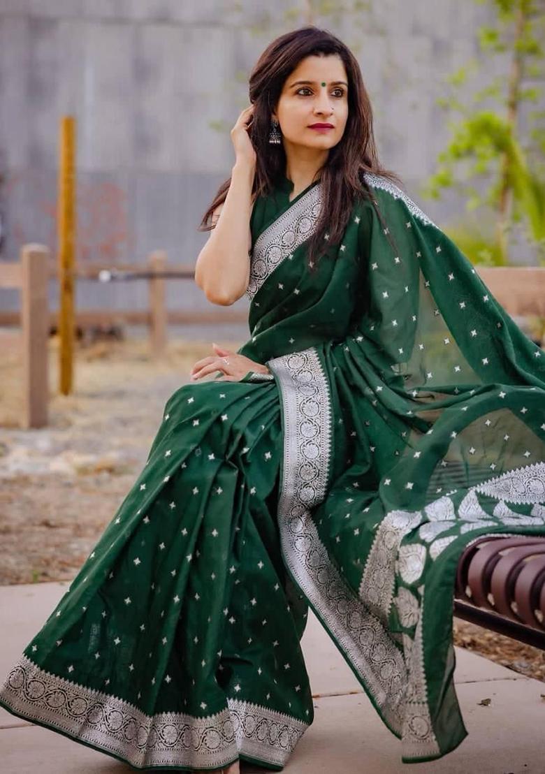 Green Embroidered Silk Saree Set