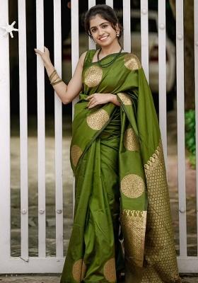Green Embroidered Silk Saree Set