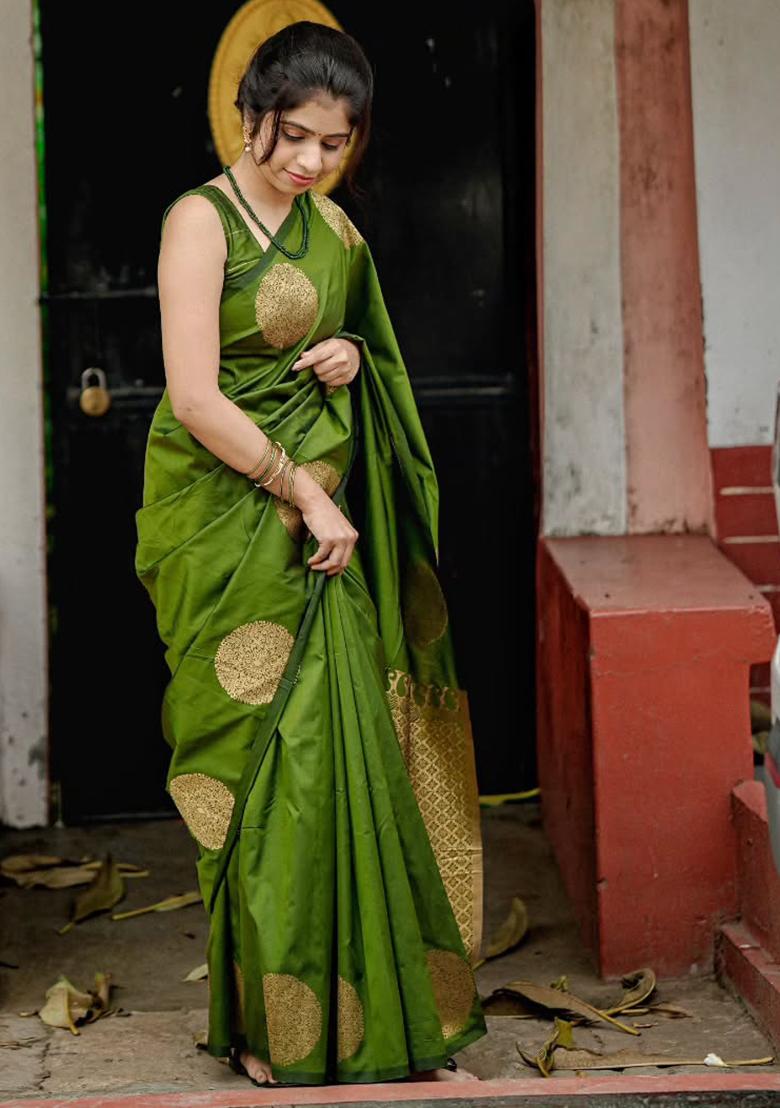 Green Embroidered Silk Saree Set