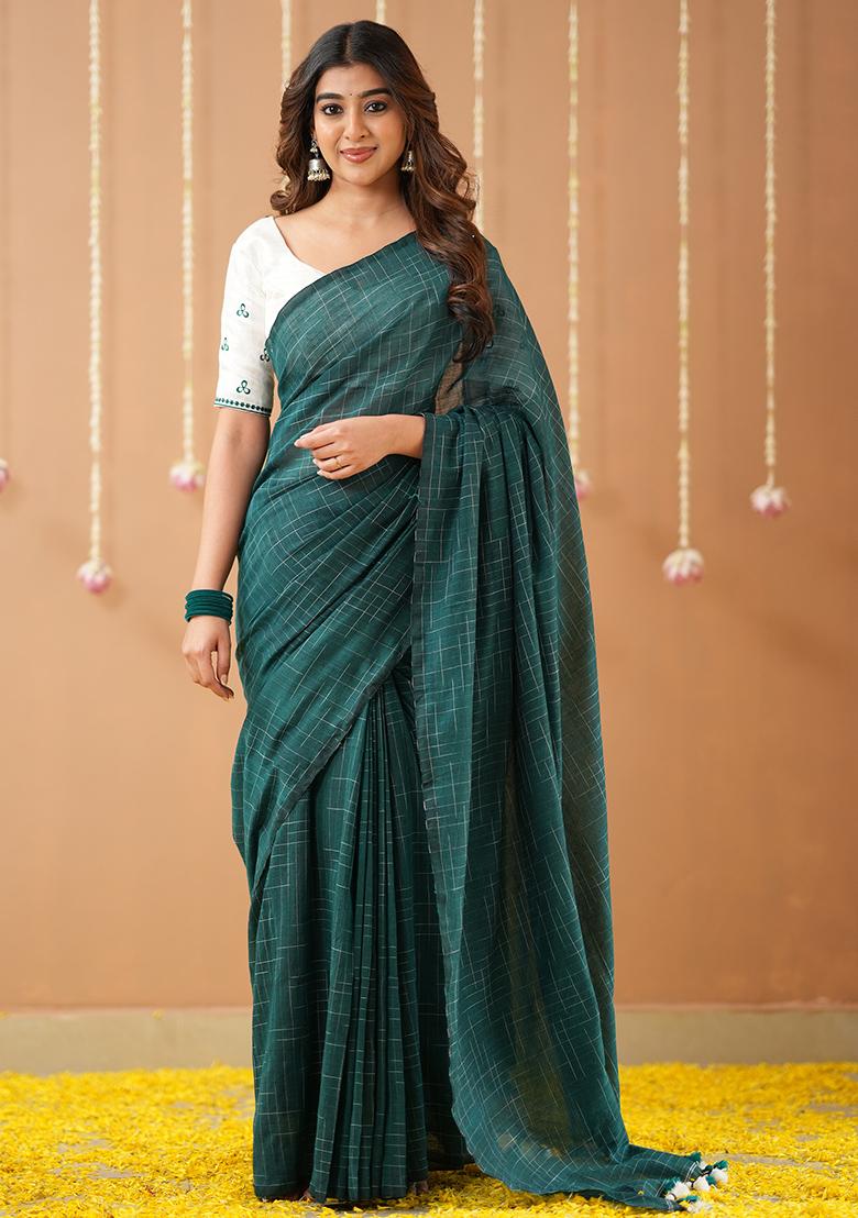 Green Embroidered Handloom Cotton Saree Set