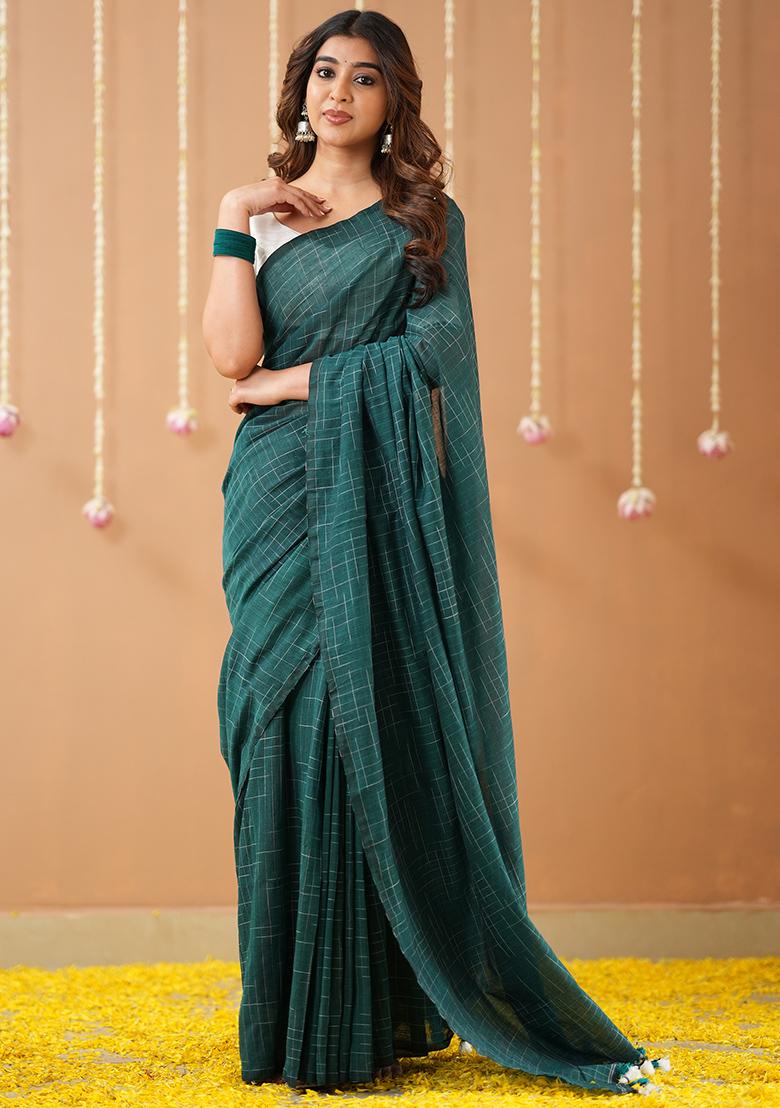 Green Embroidered Handloom Cotton Saree Set