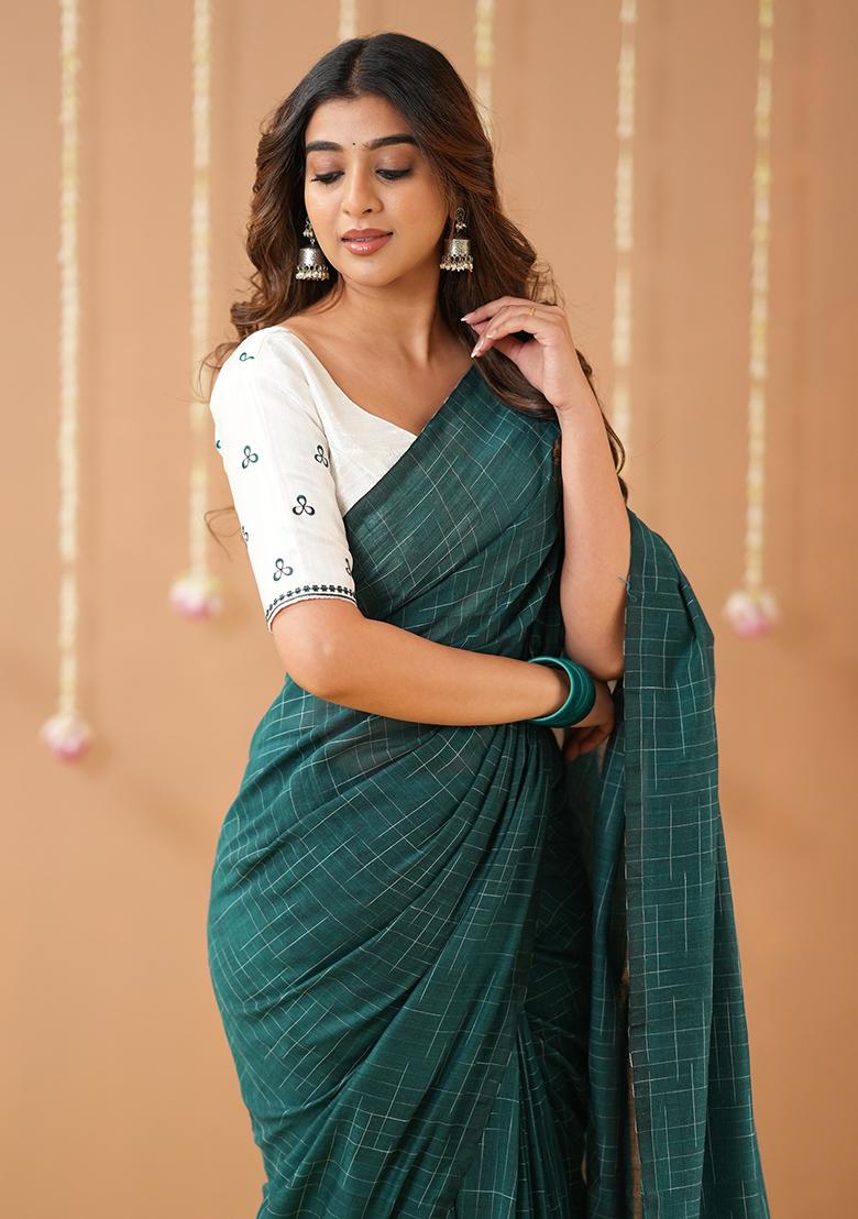 Green Embroidered Handloom Cotton Saree Set