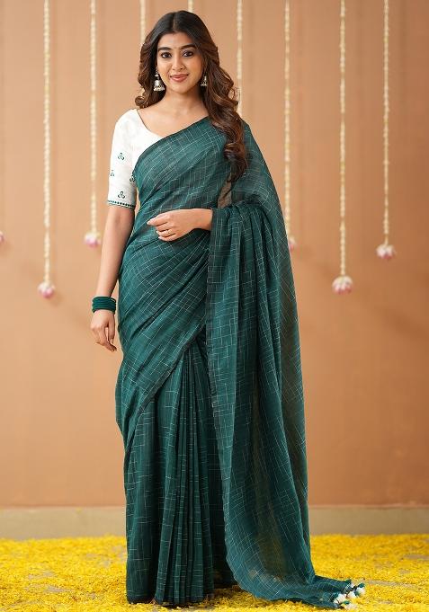 Green Embroidered Handloom Cotton Saree Set