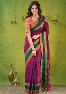 Pink Weaving Cotton Saree Set